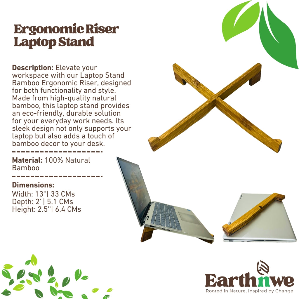 Laptop Stand Bamboo Ergonomic Riser | Sleek Desk Organizer
