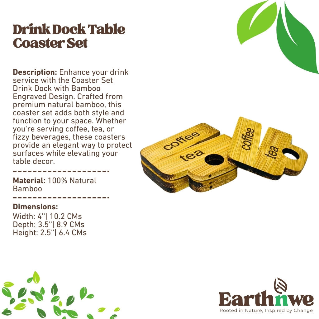 Bamboo coaster set with engraved design