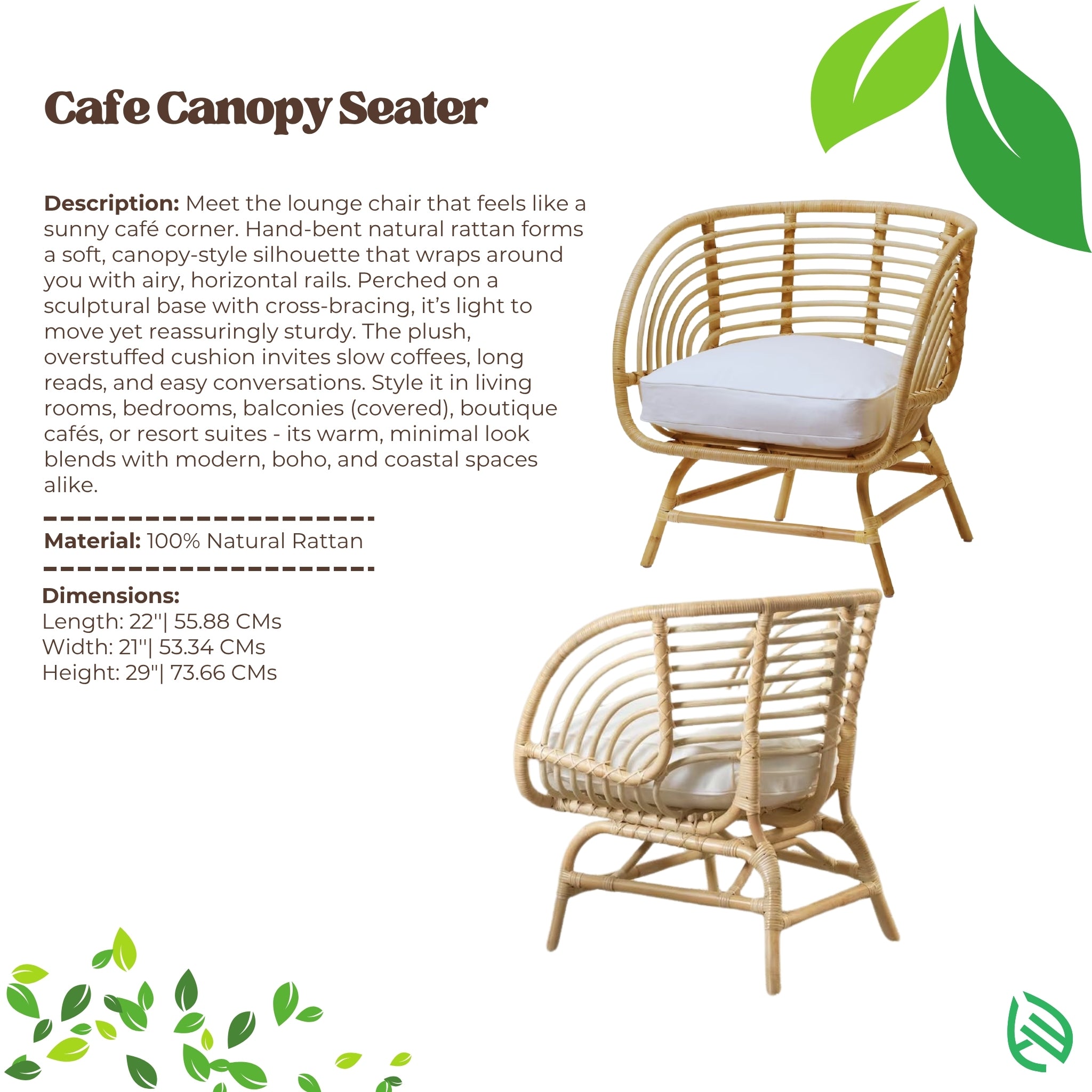 Cafe Canopy Seater with description and specifications on a white background