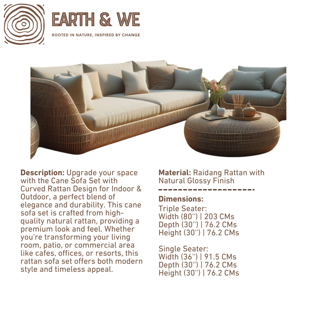 Cane Sofa Set with Curved Rattan Design Indoor Outdoor Furniture EarthNWe