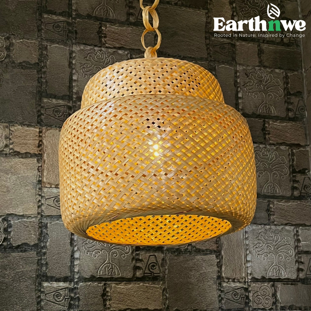 Double decker bamboo hanging lamp for decor