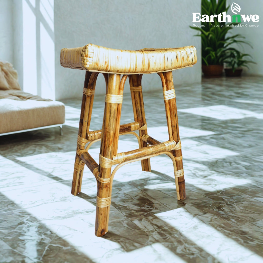 Handcrafted cane stool with willow weave