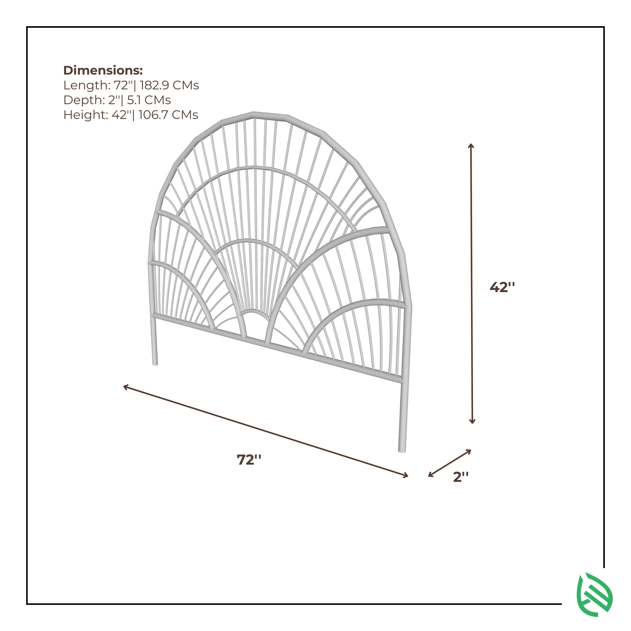 CasaWave headboard size layout - 72x2x42 inches with sun-inspired design