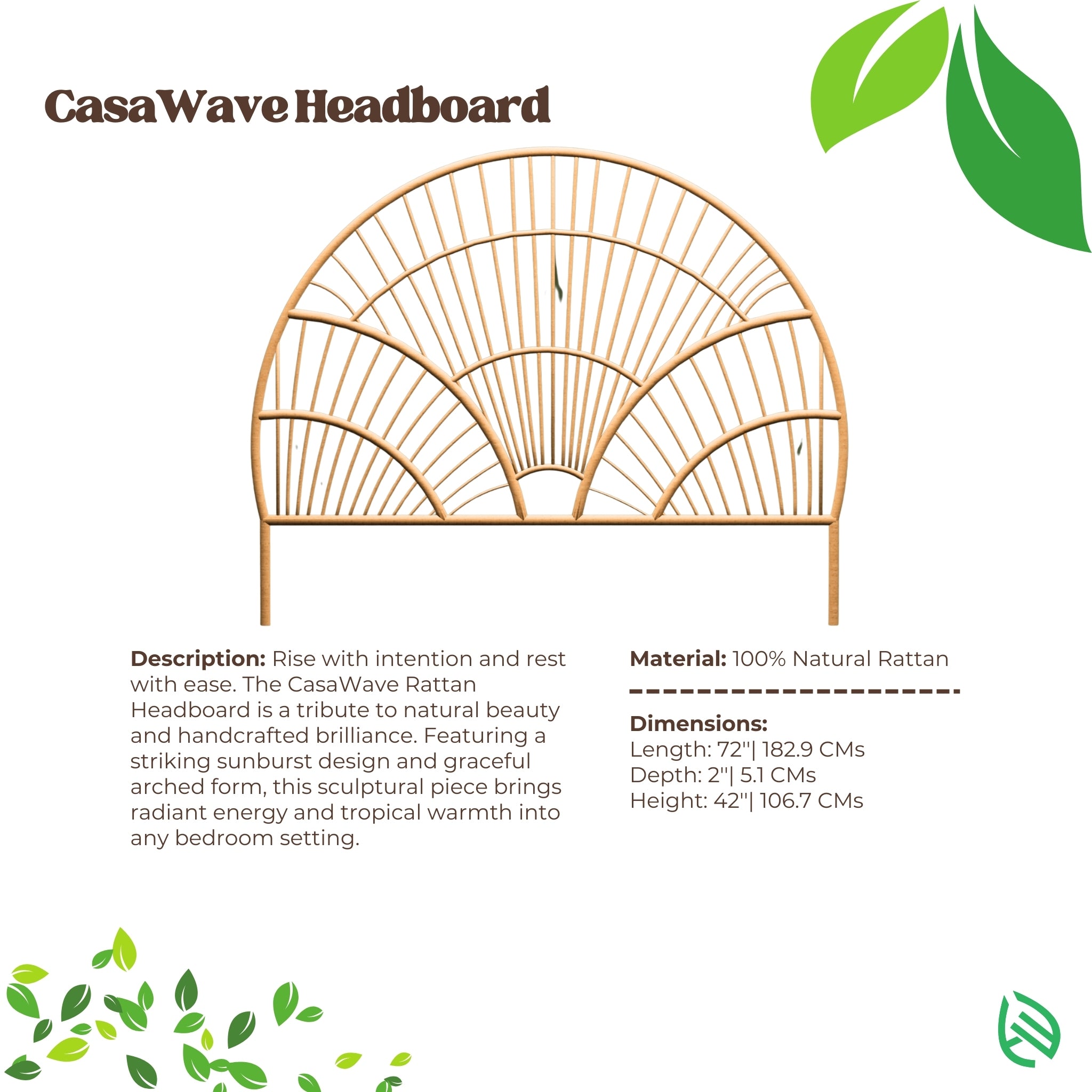 CasaWave headboard dimensions and materials - 100% natural rattan