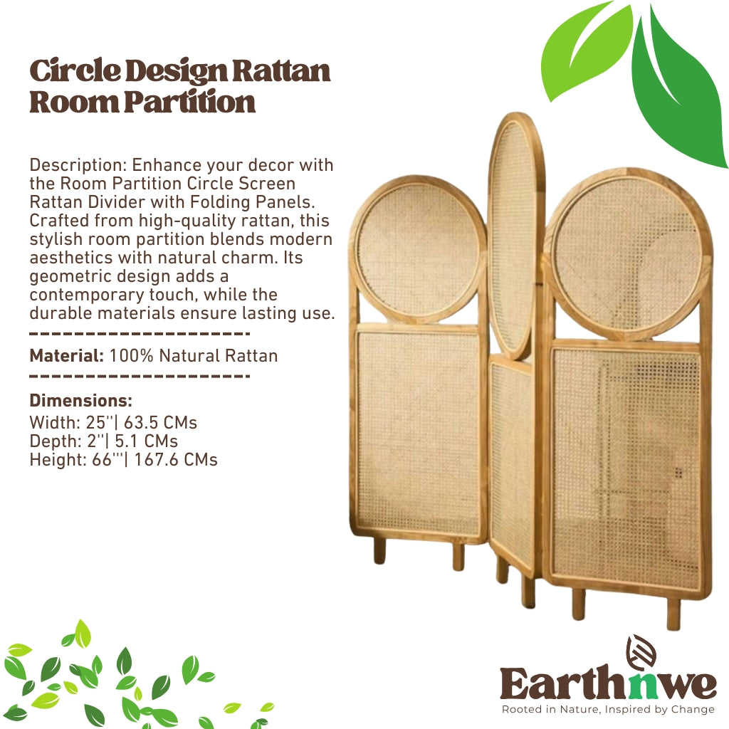 Rattan room partition with folding panels