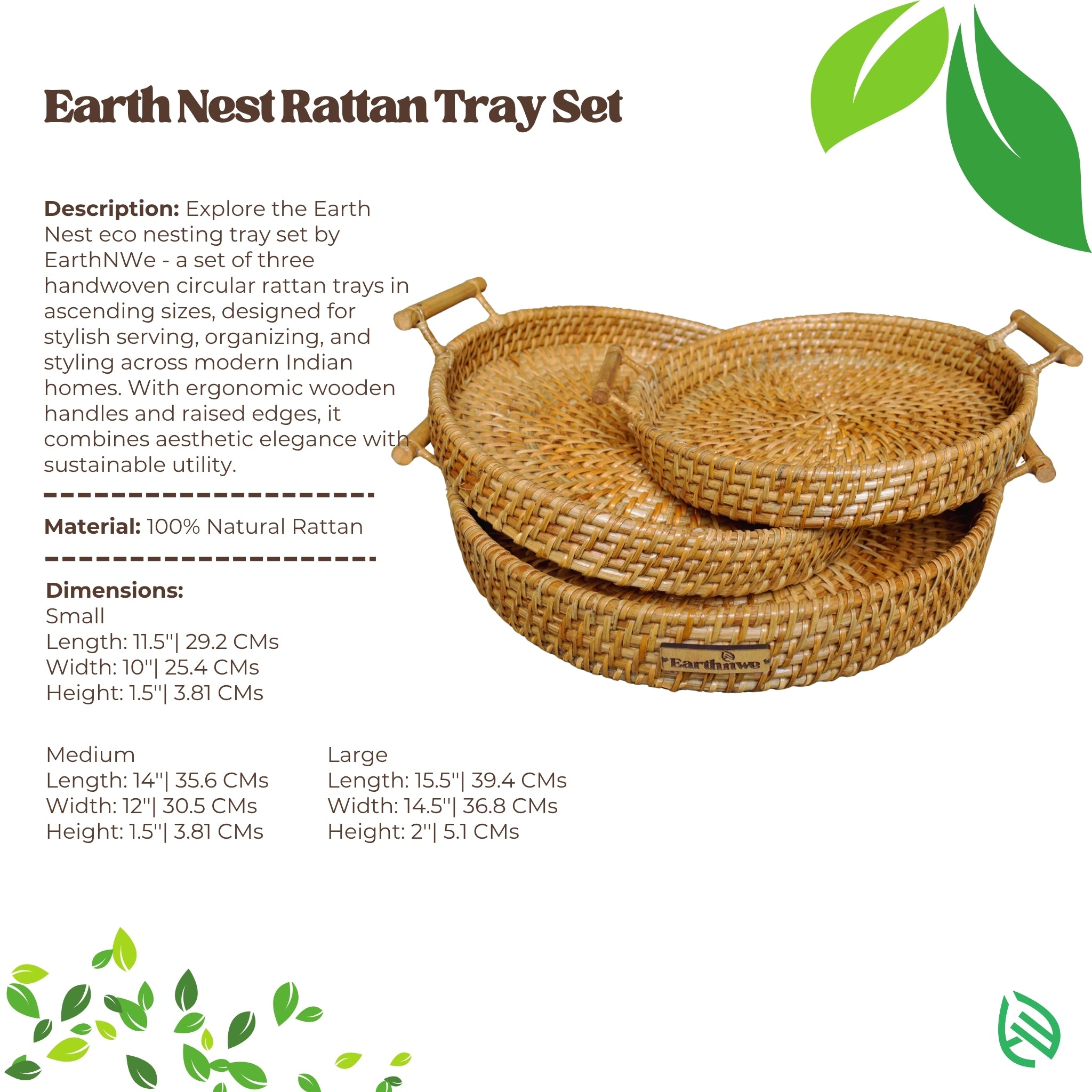 Earth Nest - Eco Nesting Rattan Trays for Modern Indian Homes by EarthNWe (Set of 3)
