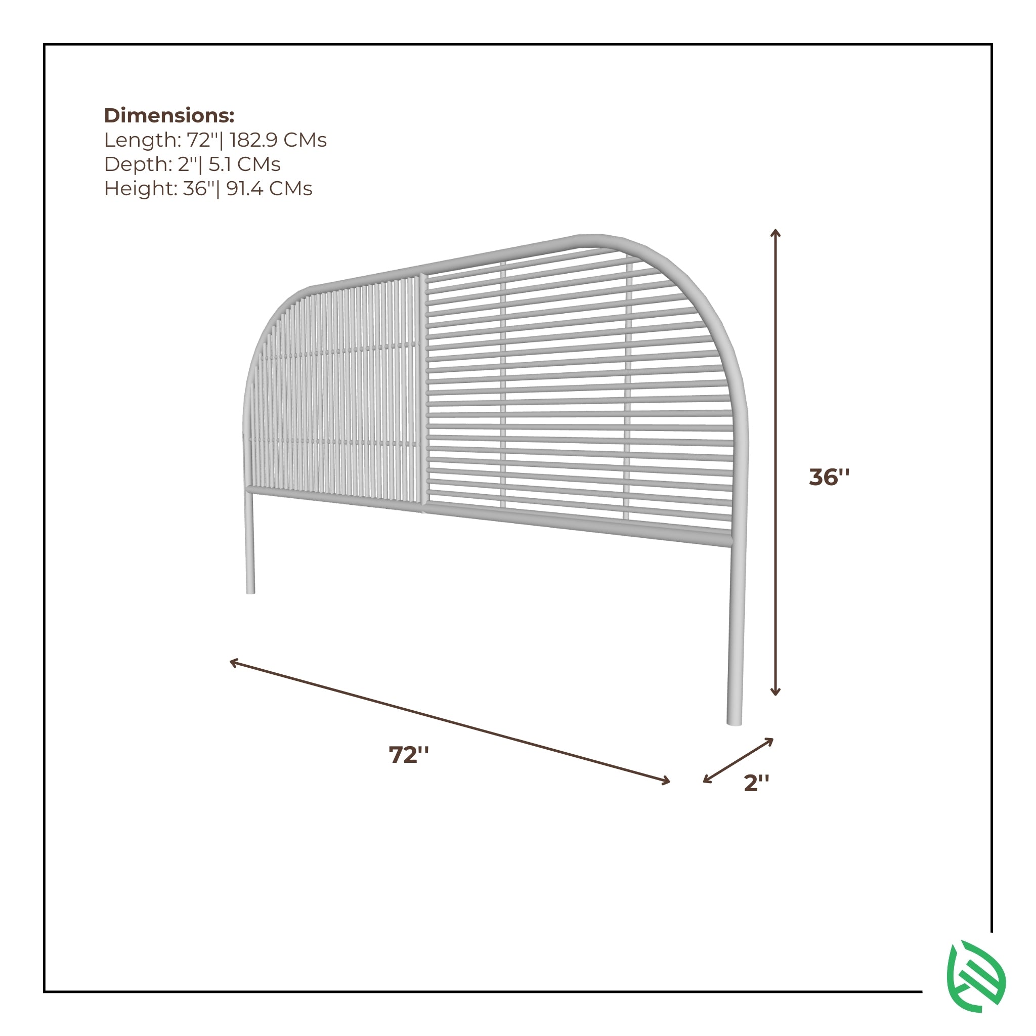 Dimensional layout of the EastNest Ensemble Rattan Headboard: 72x2x36 inches