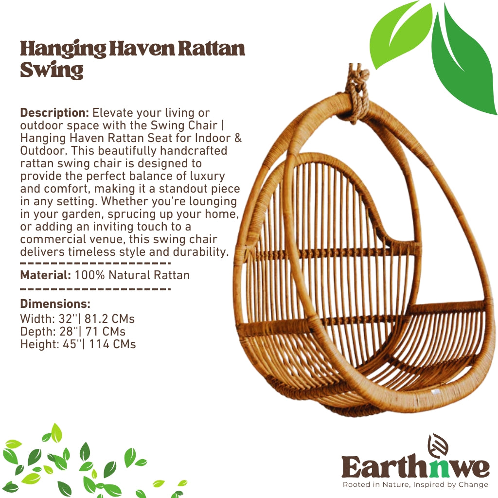 Handcrafted rattan swing chair for indoor outdoor use
