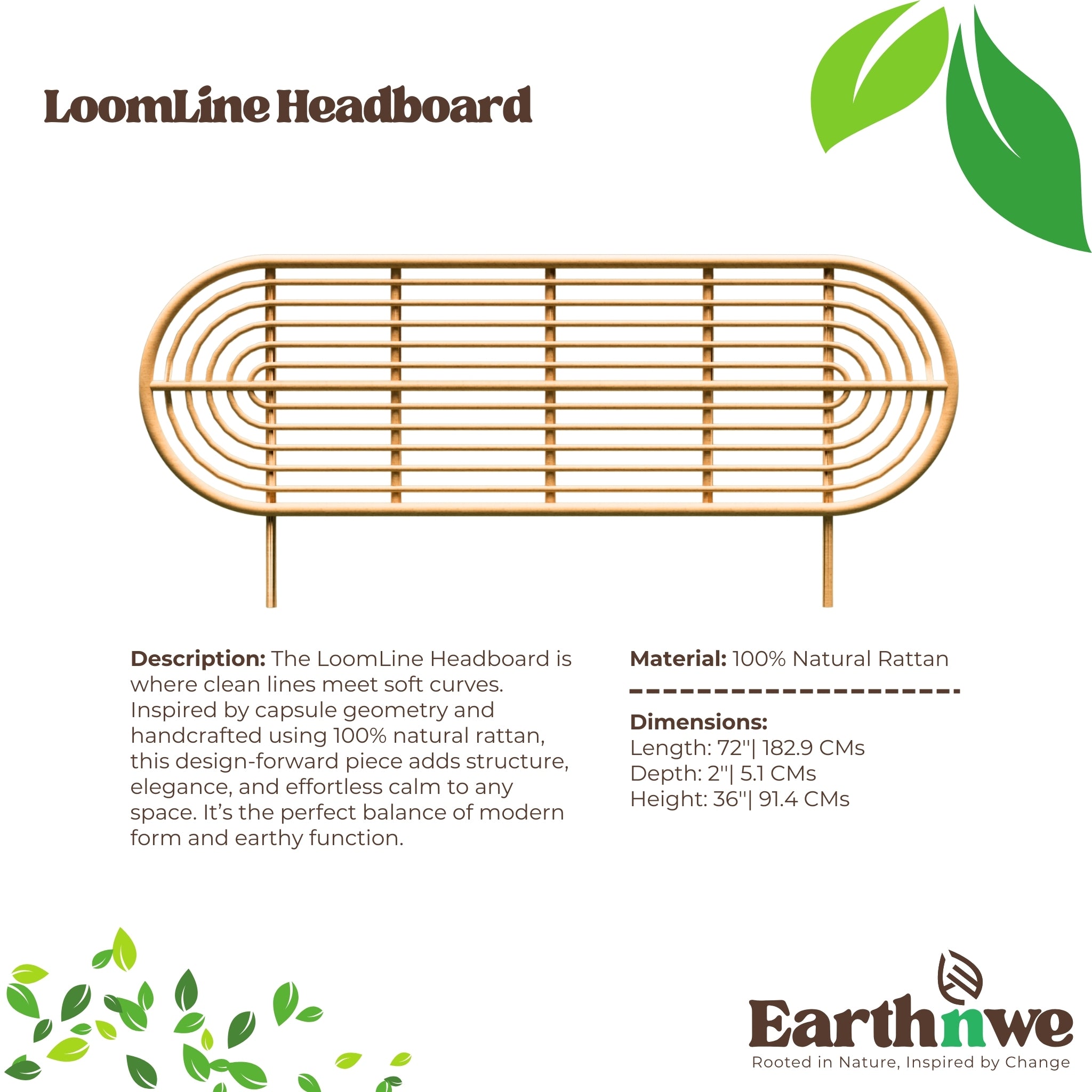 LoomLine headboard material and specs with natural rattan frame