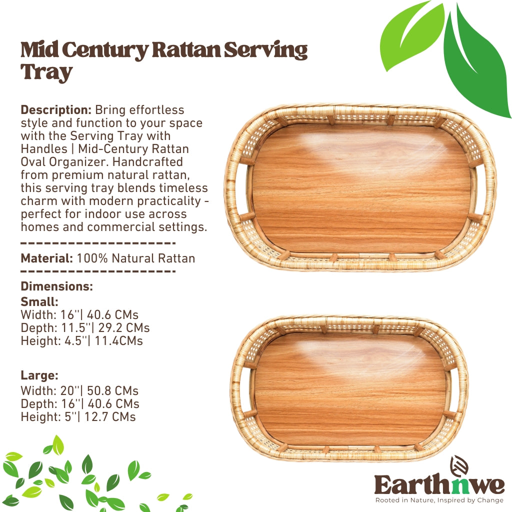 Mid-century rattan oval serving tray