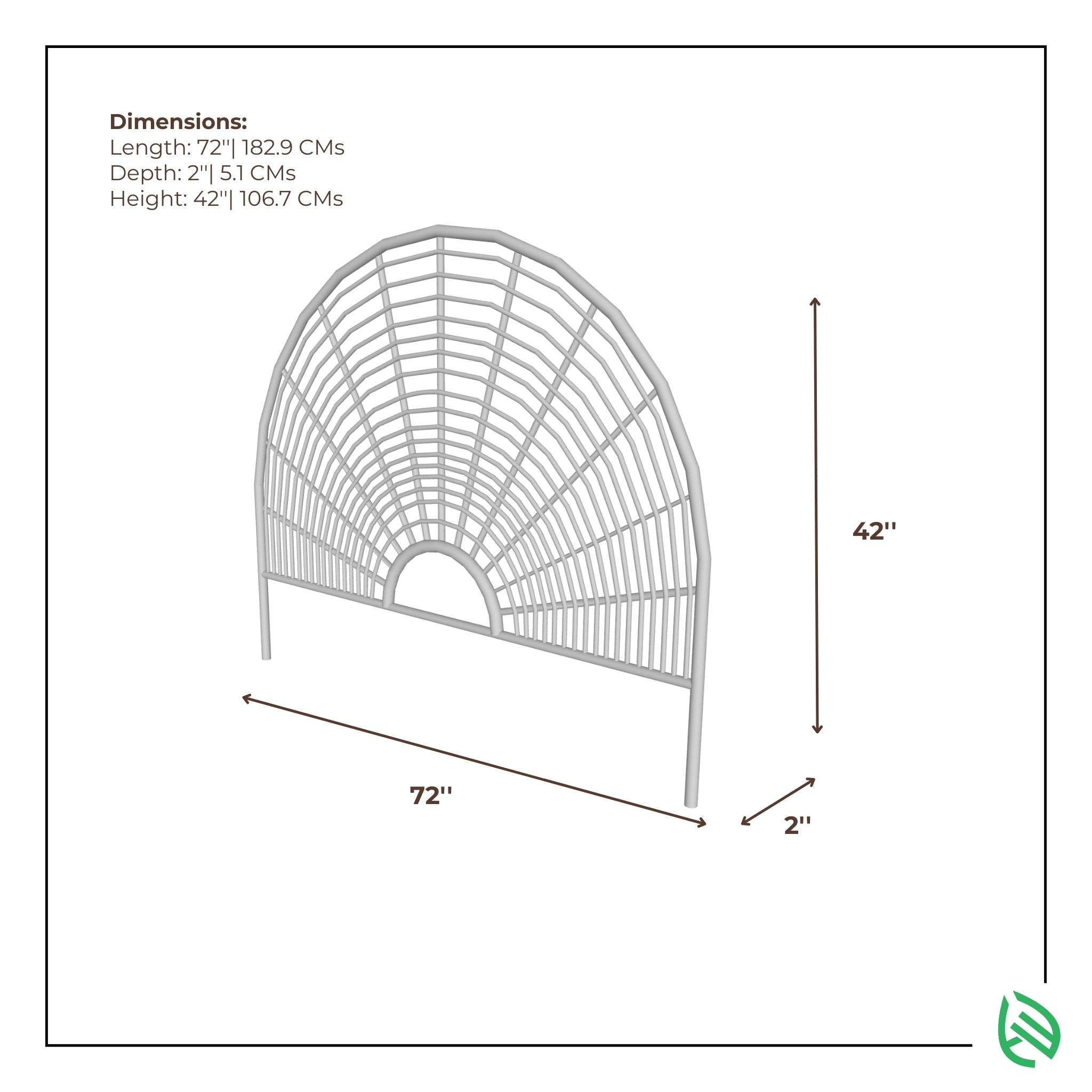 72x2x42 inch layout for MoonLit cane headboard