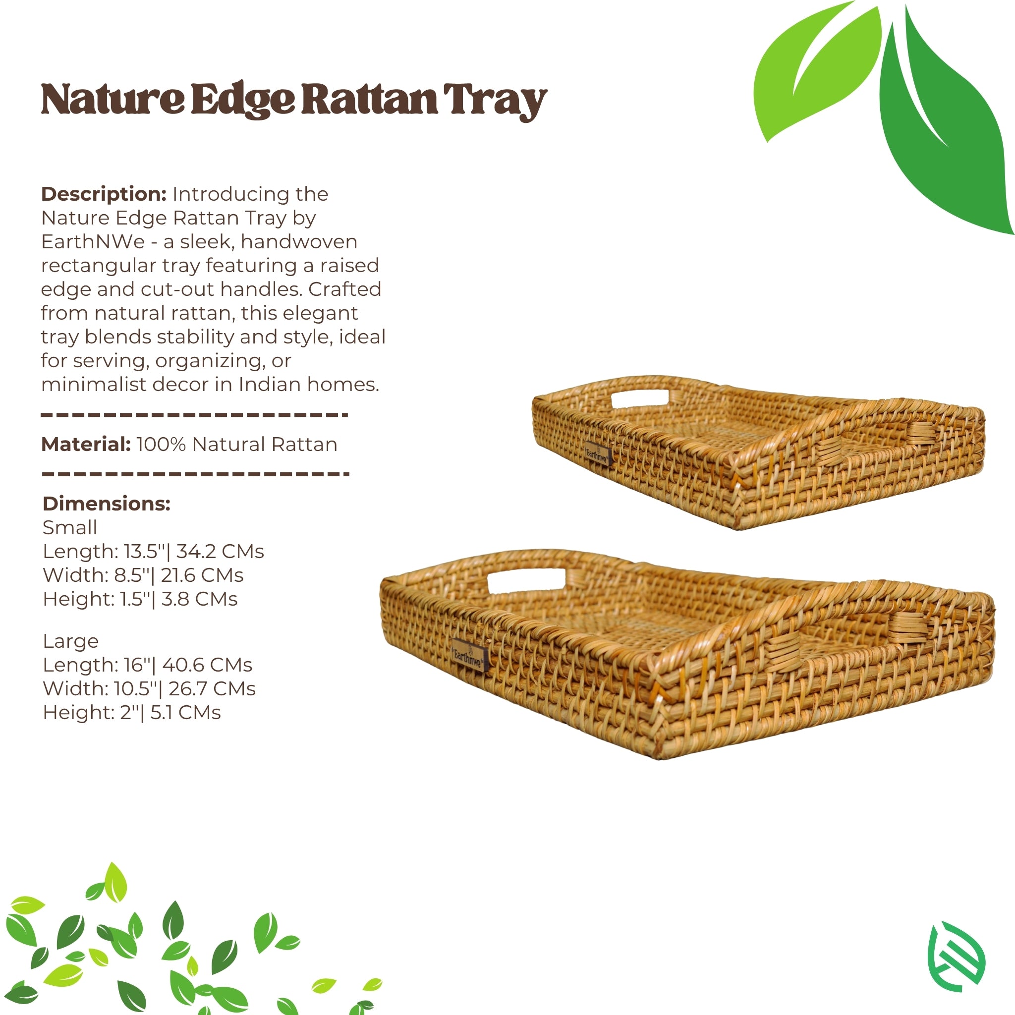 EarthNWe Nature Edge tray size options – small and large artisan-made rectangular trays