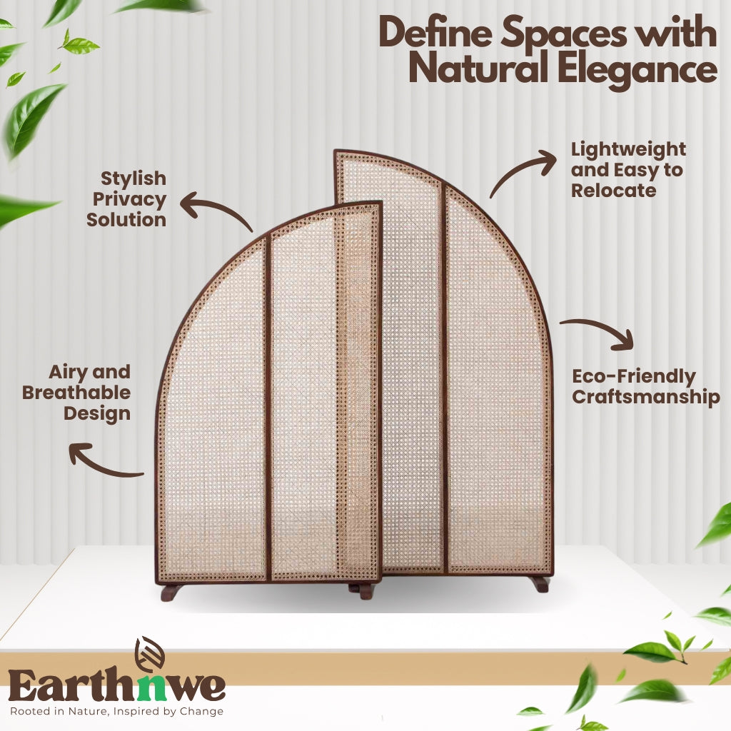 Rattan room divider with folding panels