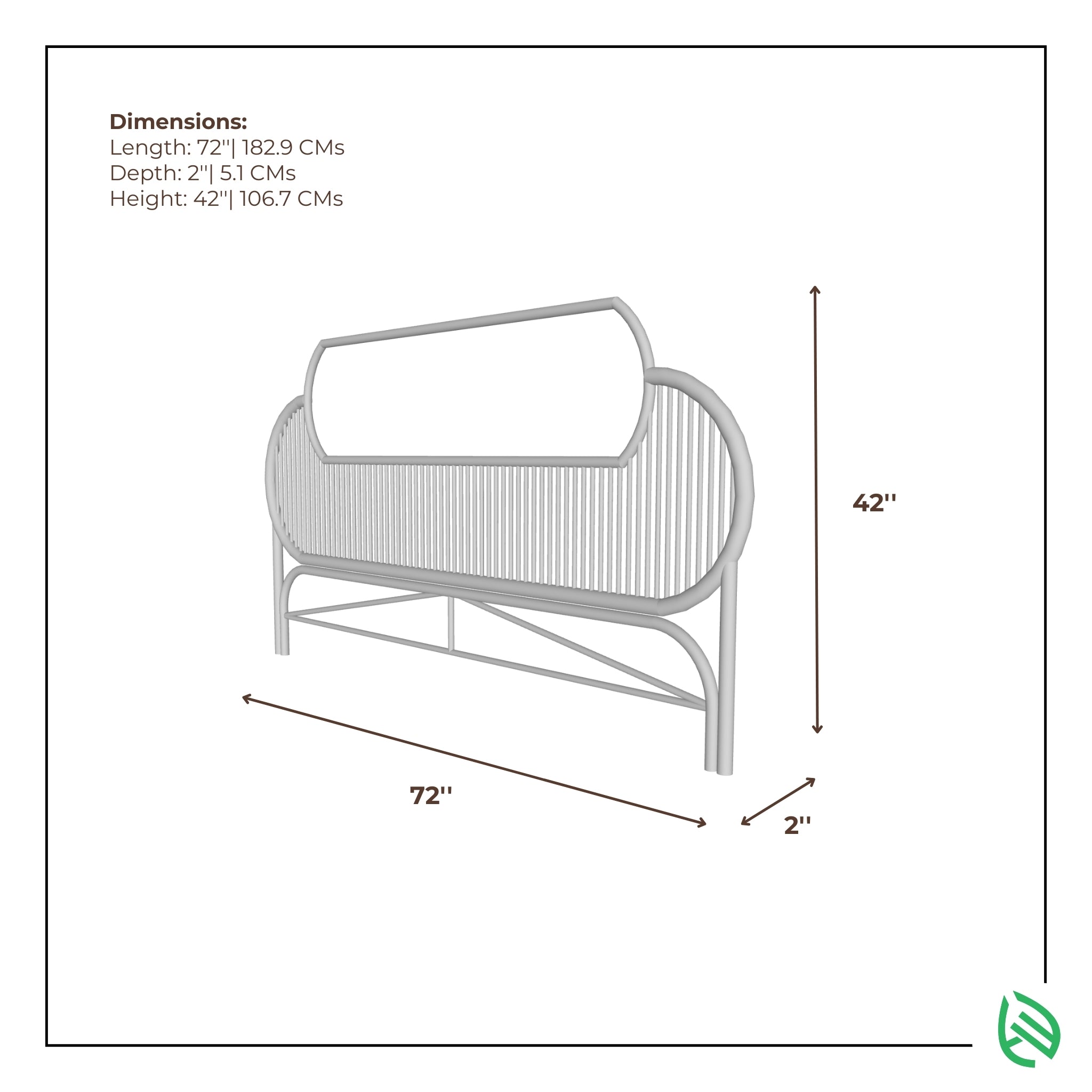 ScandiSoul headboard scale diagram – 72x2x42 inches