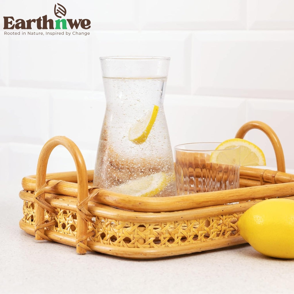 Natural rattan tray with cane handles