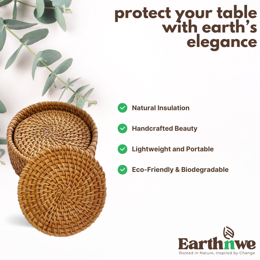 Round handwoven rattan coaster set for decor