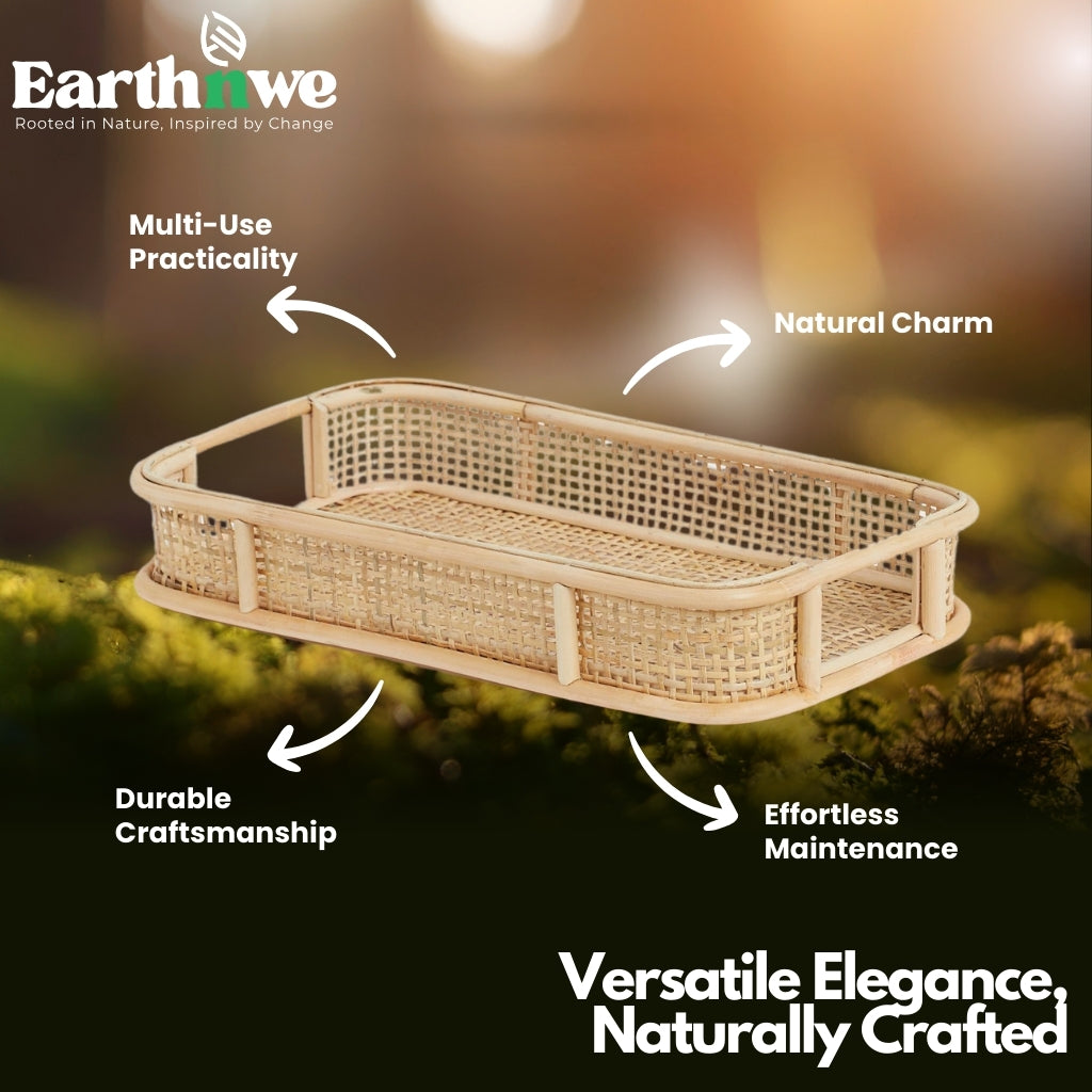 Natural rattan multipurpose tray with handles