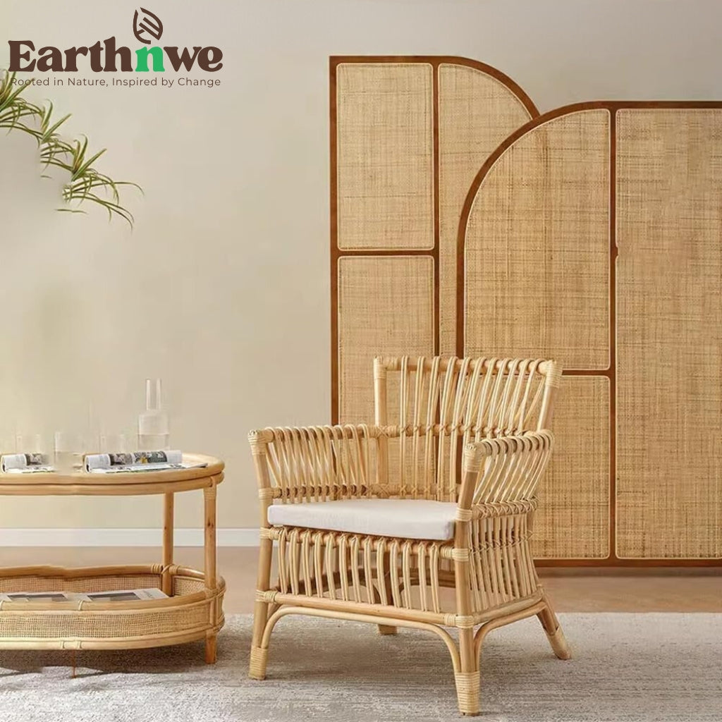 Rattan room divider with natural cane panels
