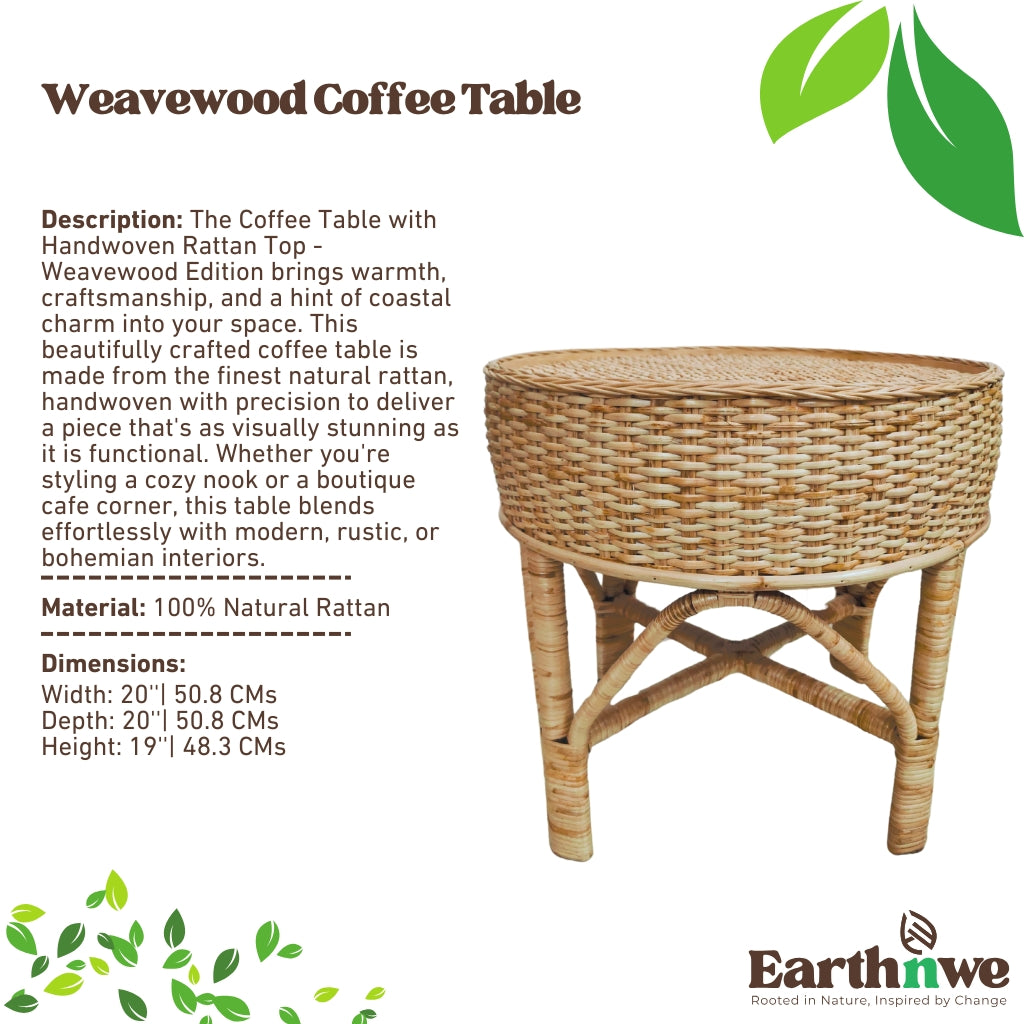 Handwoven rattan coffee table for indoors