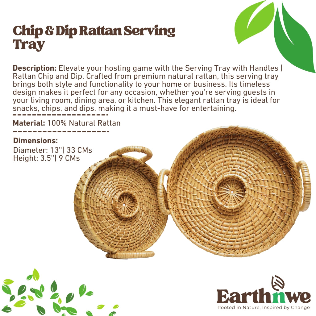 Rattan serving tray with handles