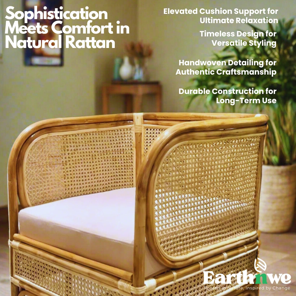 Natural rattan lounge chair for indoor use