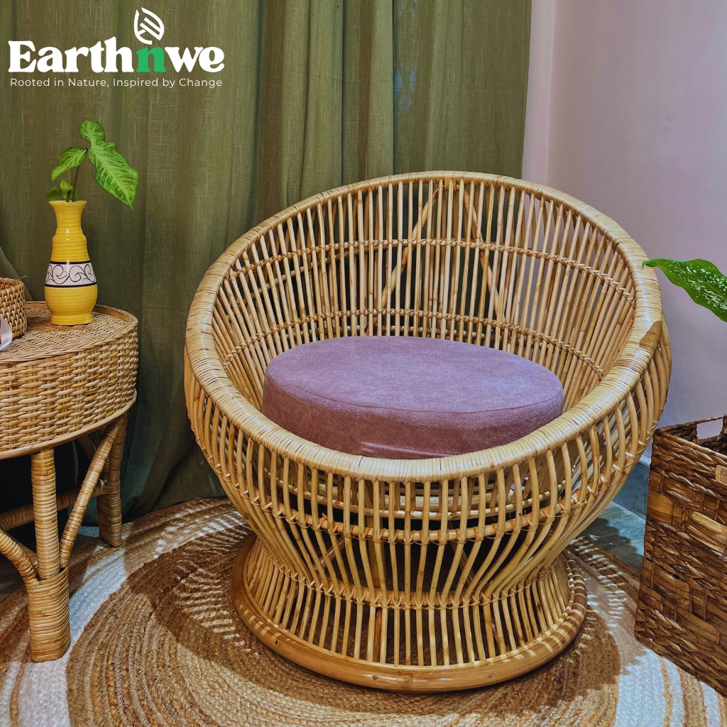 Natural rattan single round sofa for indoors