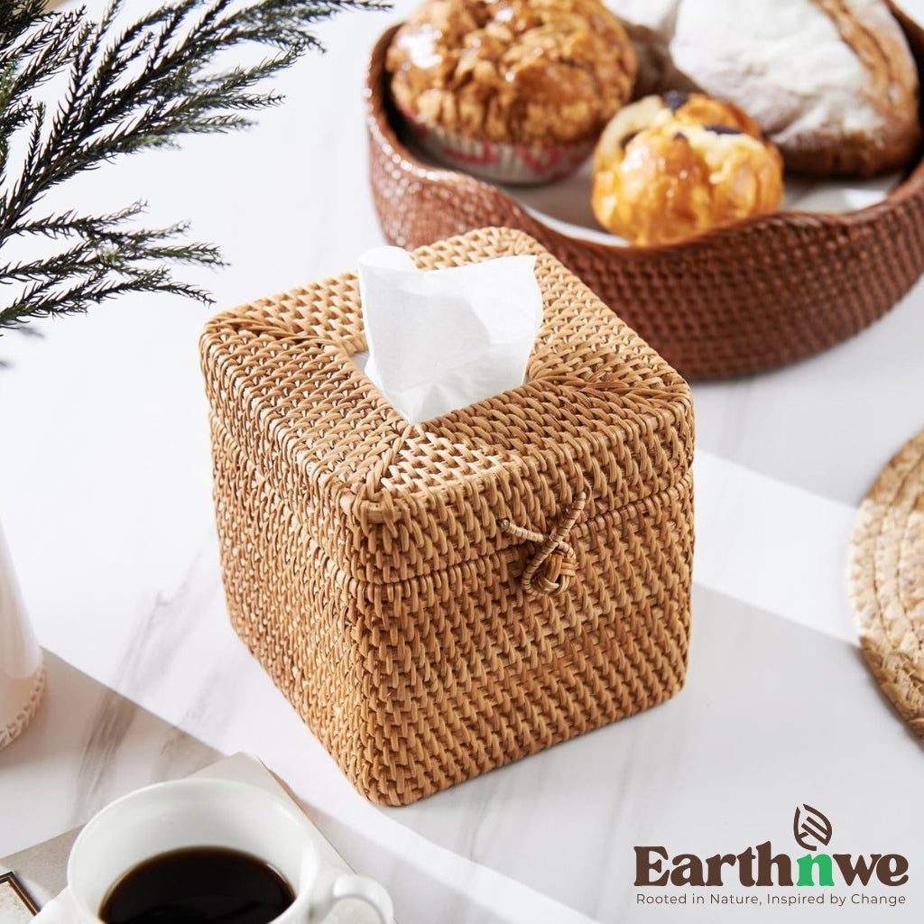 Handwoven rattan tissue box for home decor