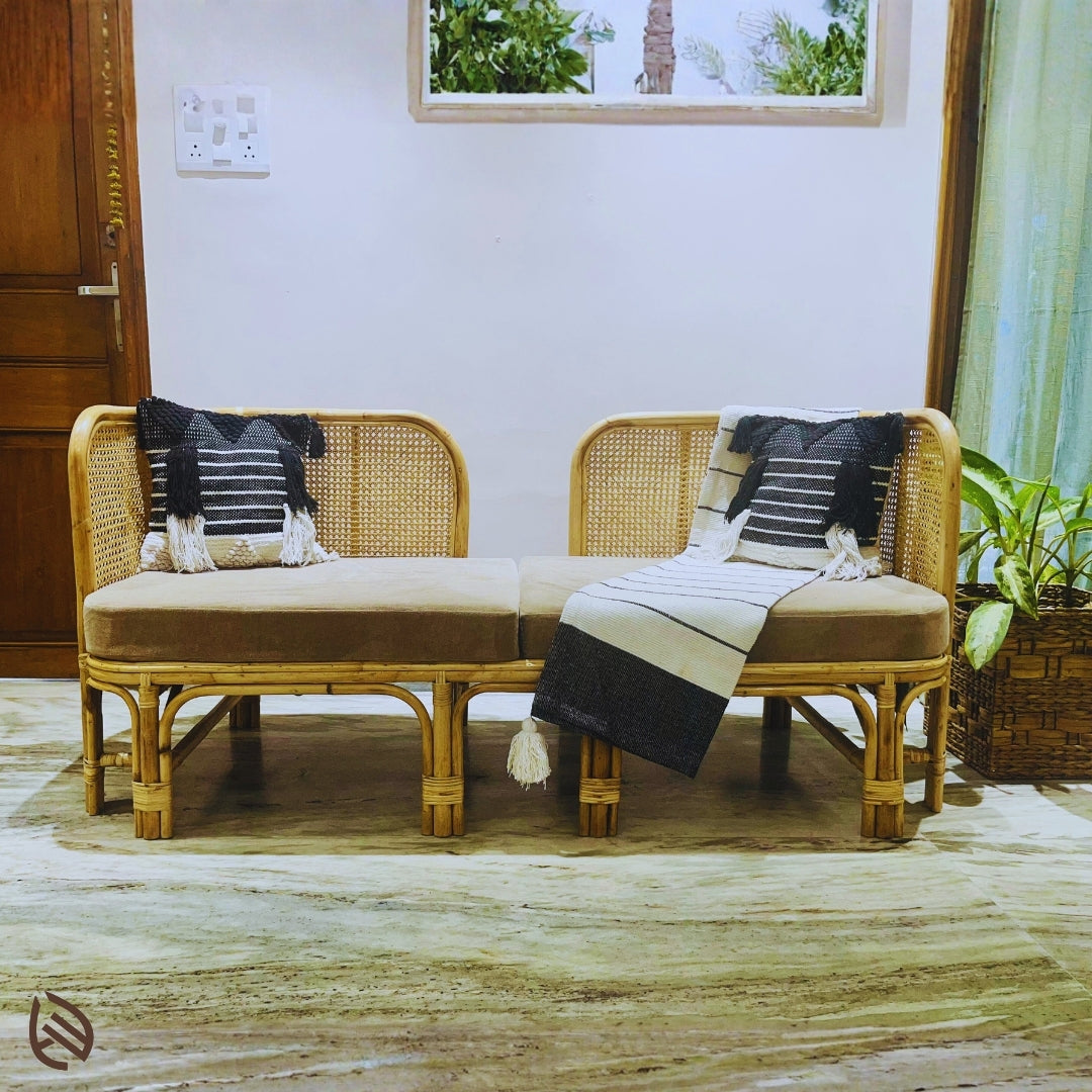 Three Seater Sofa with Whimsy Rattan Design