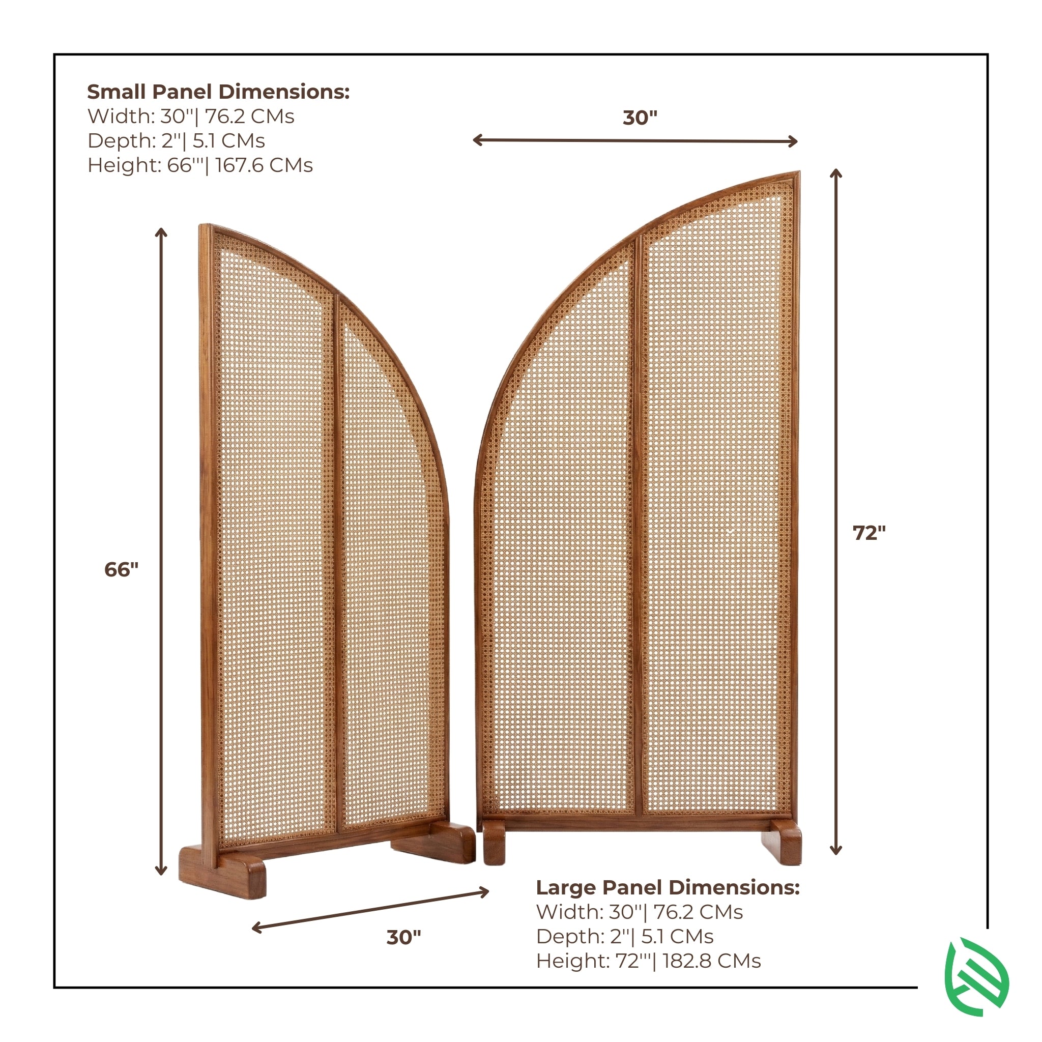 Dimensions of a wooden screen with woven design on a white background