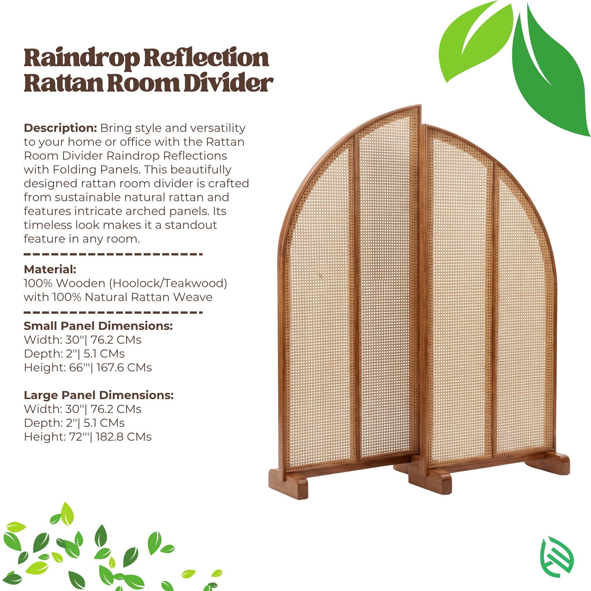 Rattan Room Divider Raindrop Reflections with Folding Panels
