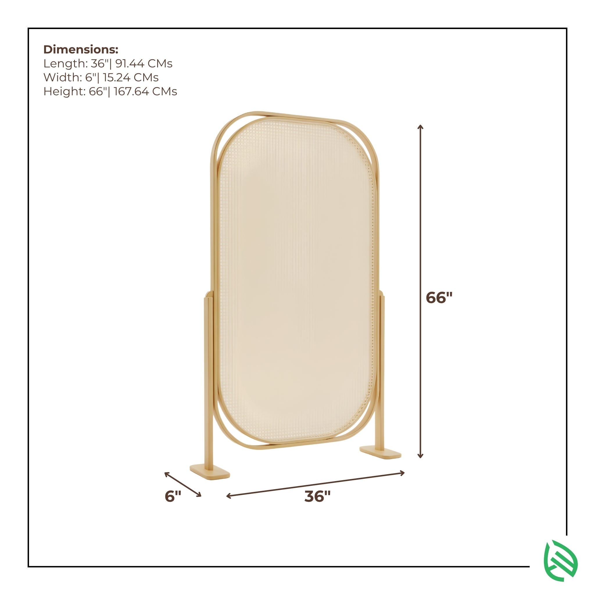 Sereni Screen dimensions 66 x 36 x 6 inches, freestanding rattan divider