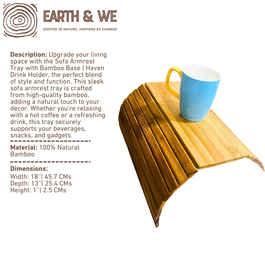 Bamboo sofa armrest tray with drink holder