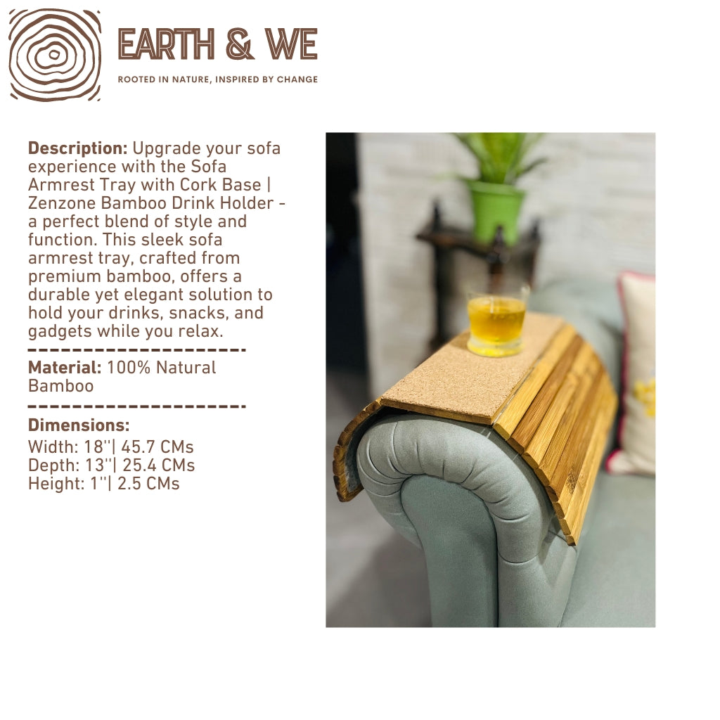 Sofa Armrest Tray with Cork Base Zenzone Bamboo Drink Holder