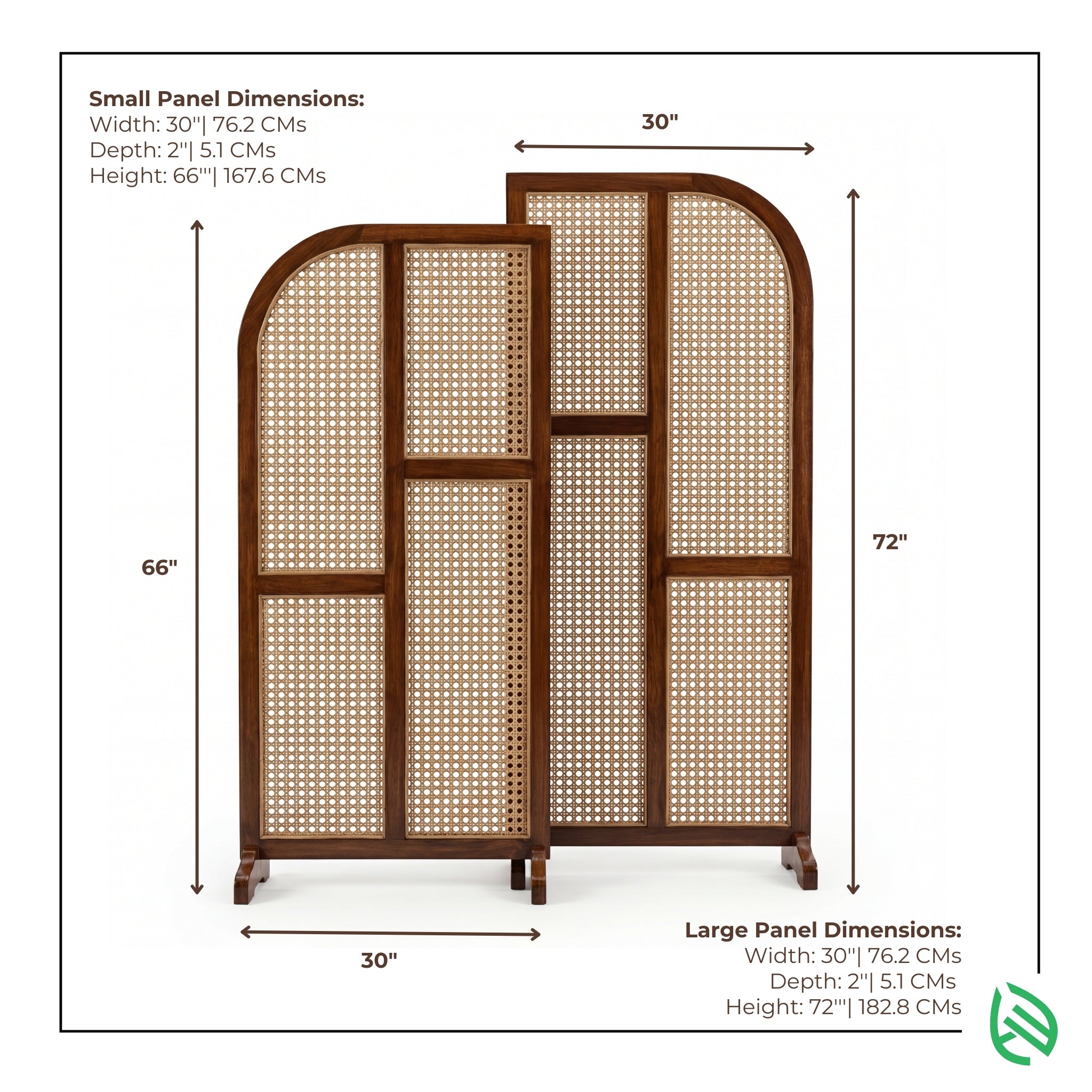 Dimensions of a wooden screen with woven design on a white background