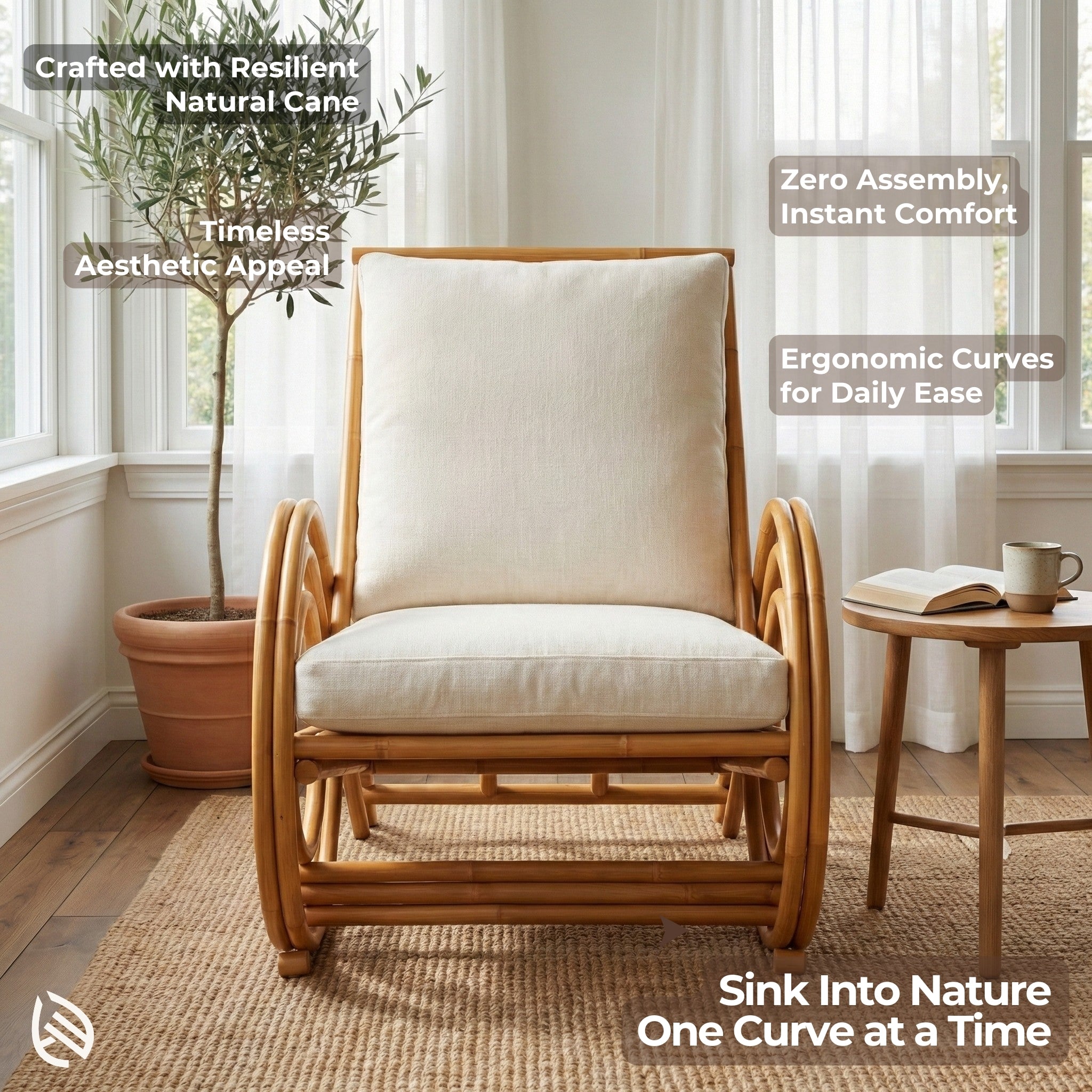 Wicker Whisper Rattan Arm Chair - Natural Cane Comfort by EarthNWe