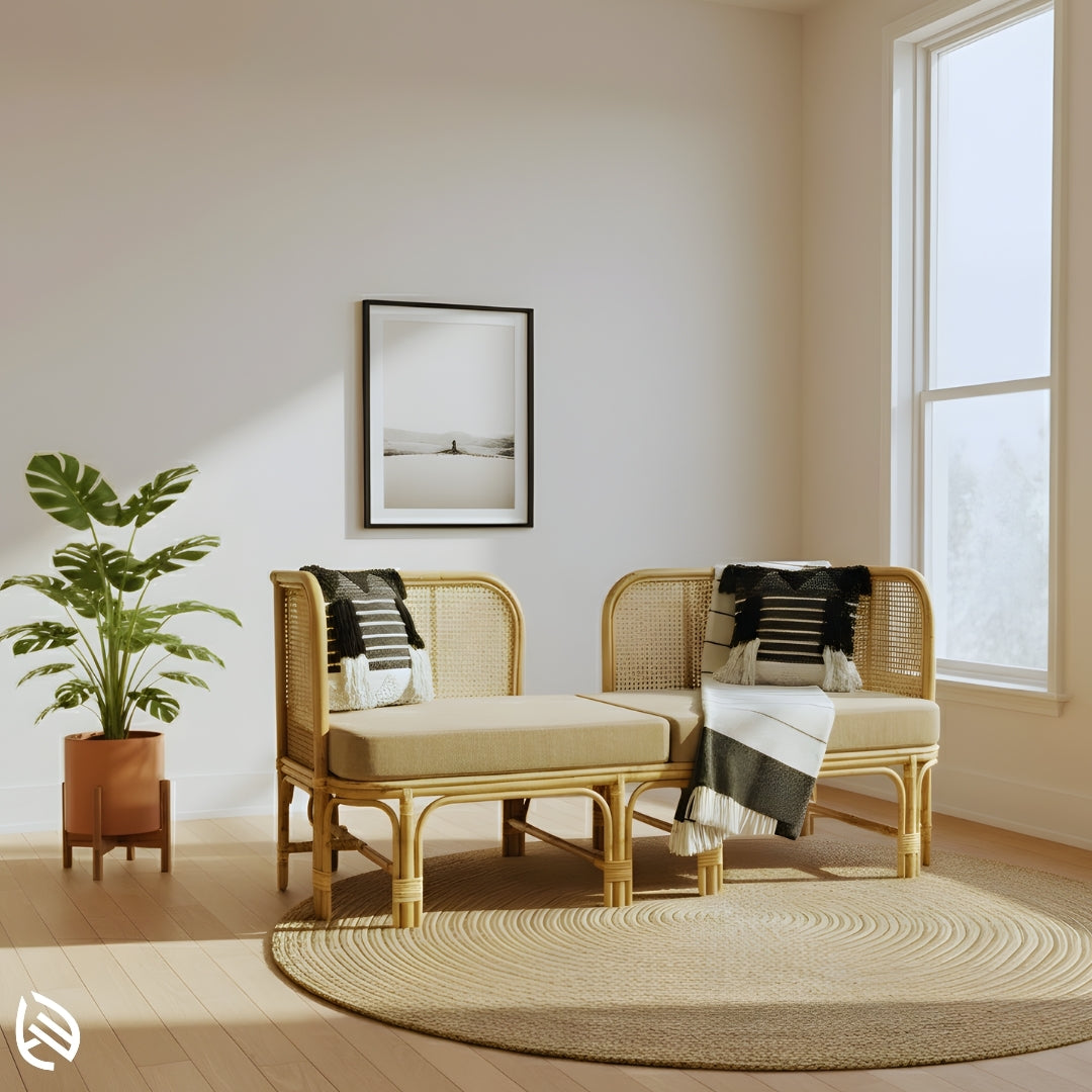 Wicker Whimsy 3 seater rattan sofa in a living room setup