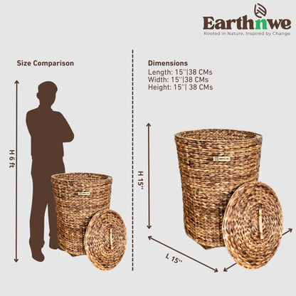 Laundry basket with lid, water hyacinth design