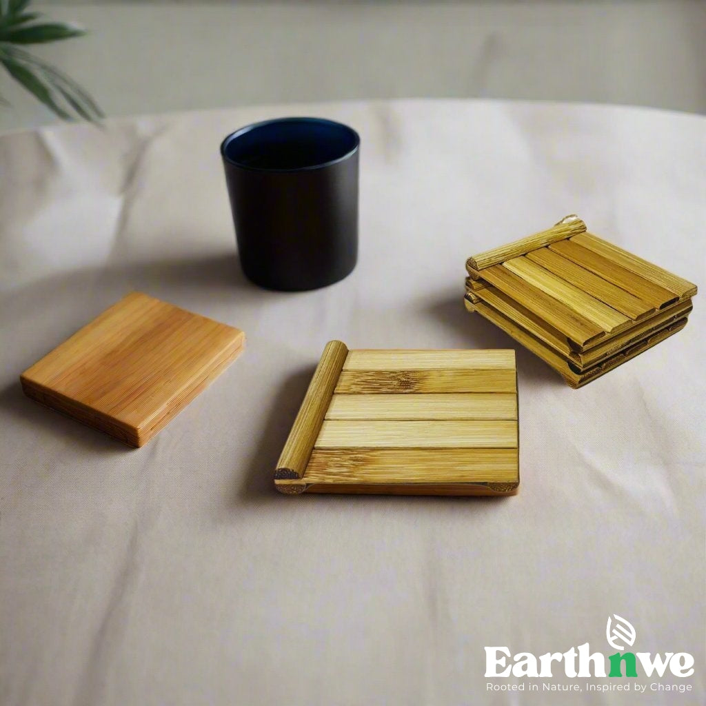 Bamboo coaster set with stands for homes