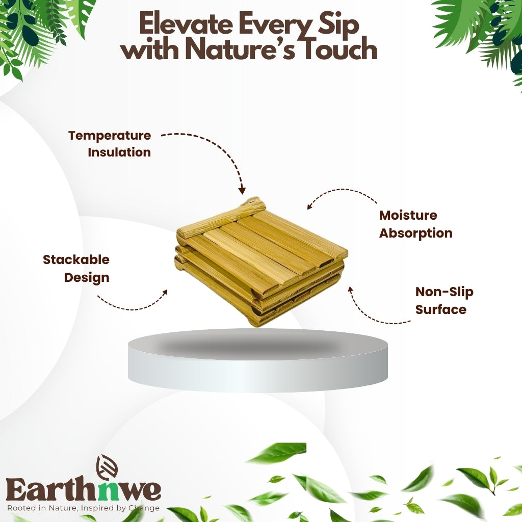 Bamboo coaster set with stands for homes