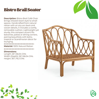 Bistro Brail Seater with product description and specifications on a white background
