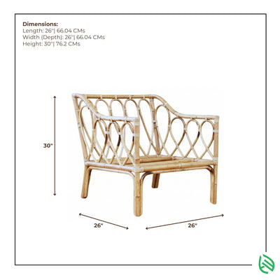 Dimensions graphic of Bistro Brail rattan chair 26x26x30 inches