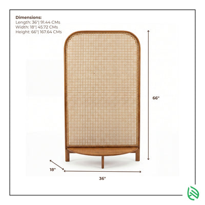 Wicker screen with dimensions labeled on a white background