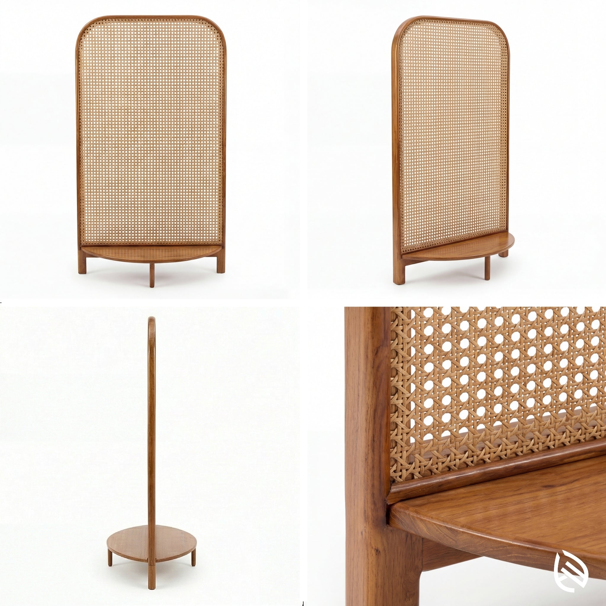 Wicker screen with wooden frame on a white background