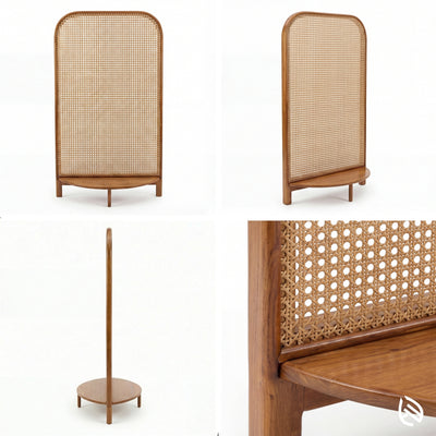 Wicker screen with wooden frame on a white background