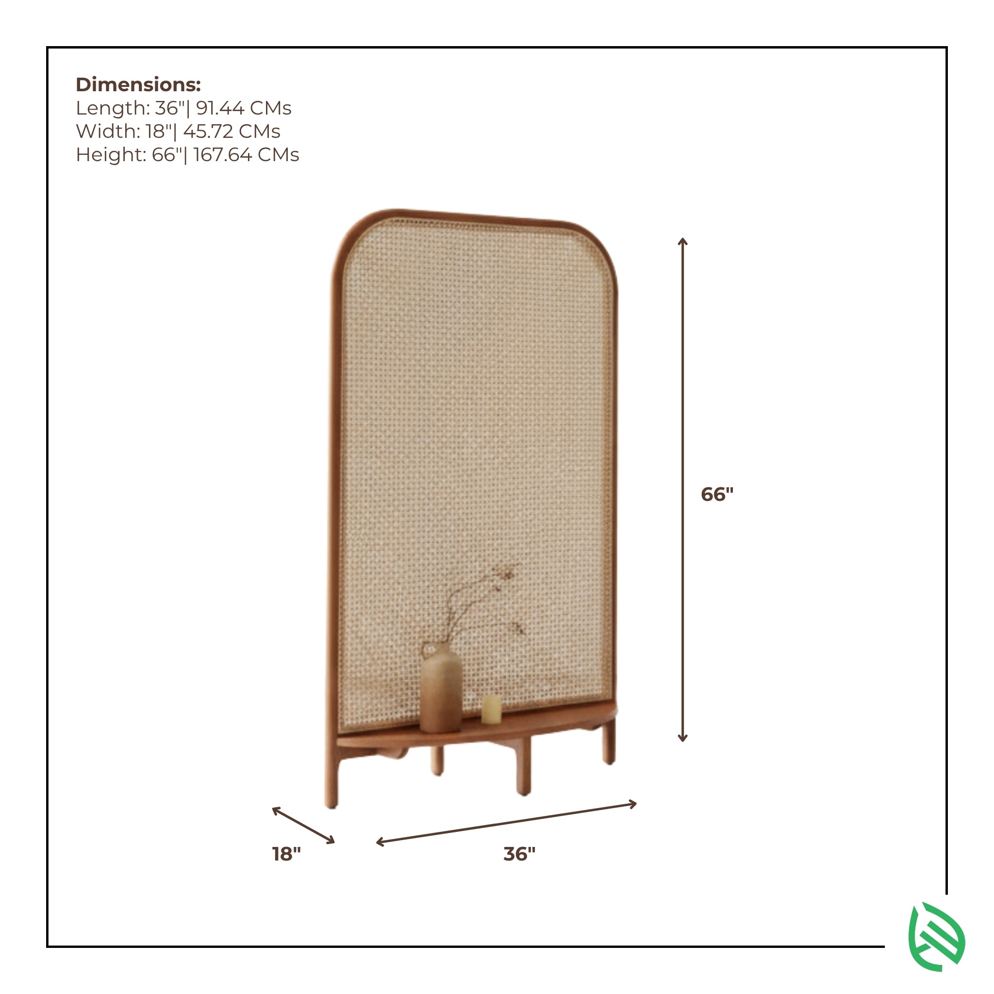 Boho Breeze dimensions 66 x 36 x 18 inches, freestanding cane divider