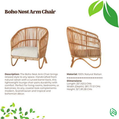 Boho Nest Arm Chair with rattan design on a white background