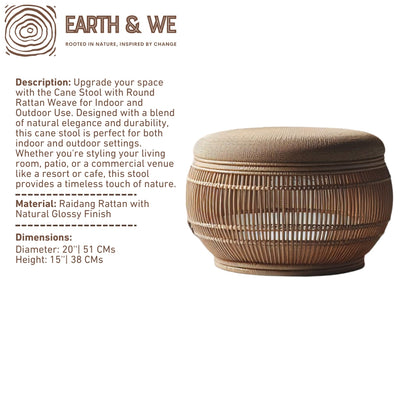 Cane stool with round rattan weave