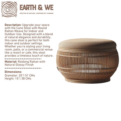 Cane stool with round rattan weave