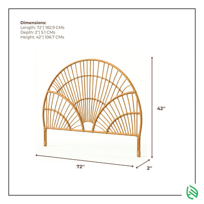 Wicker headboard with dimensions labeled on a white background