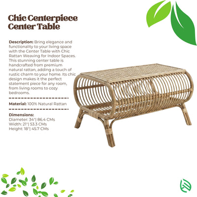 Wicker center table with text on a white background